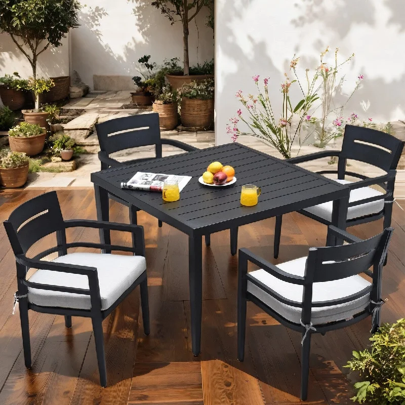 Hand-painted wooden frames-5-Piece Outdoor Patio Aluminum Furniture, Modern Dining Set With Cushions