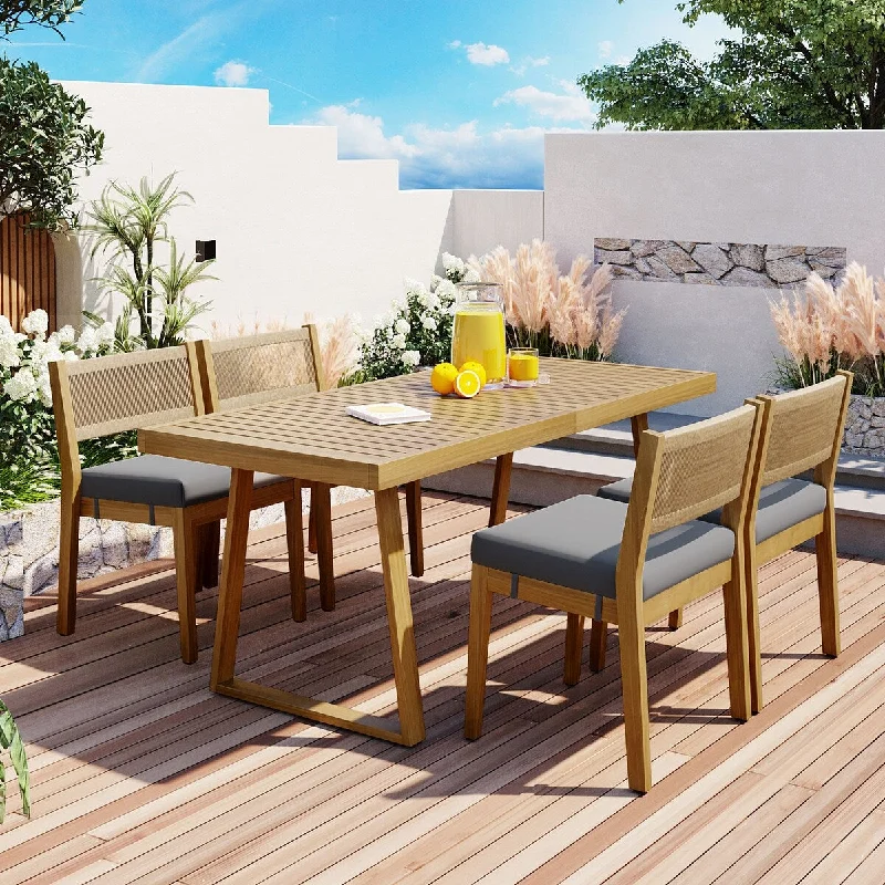 Cute animal wall art-5-Pieces Outdoor Dining Set, Wood Frame Table and 4 Chairs with Cushions