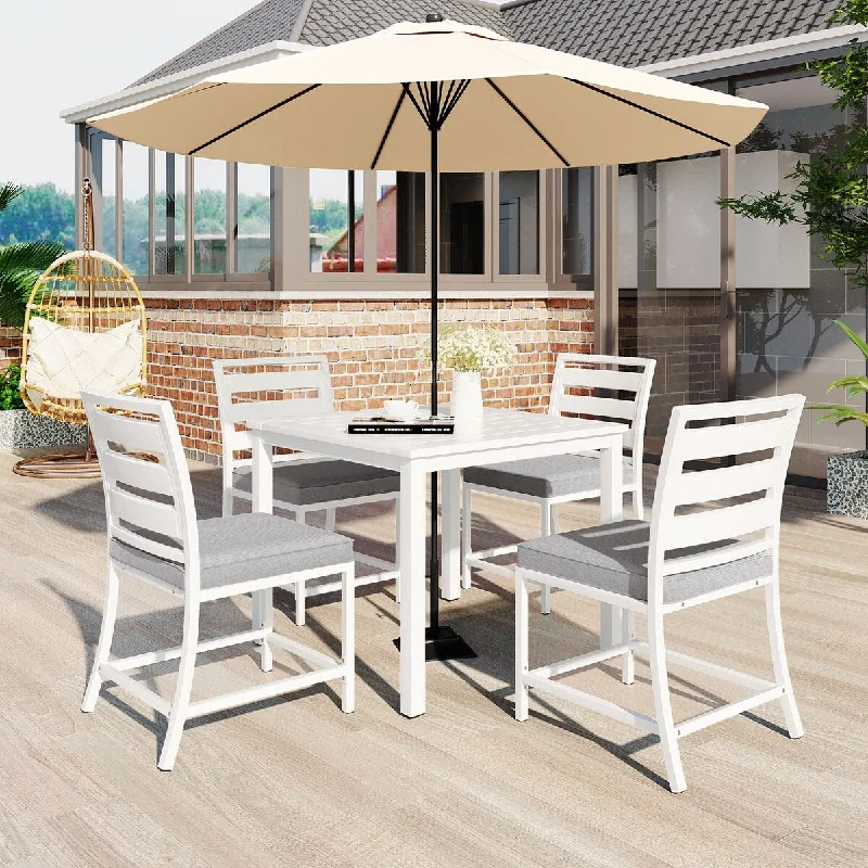 Designer marble table lamps-Outdoor Four-Person Dining Set, Wood Dining Table and Chairs with Cushions, Are Suitable for Courtyards, Balconies, Lawns