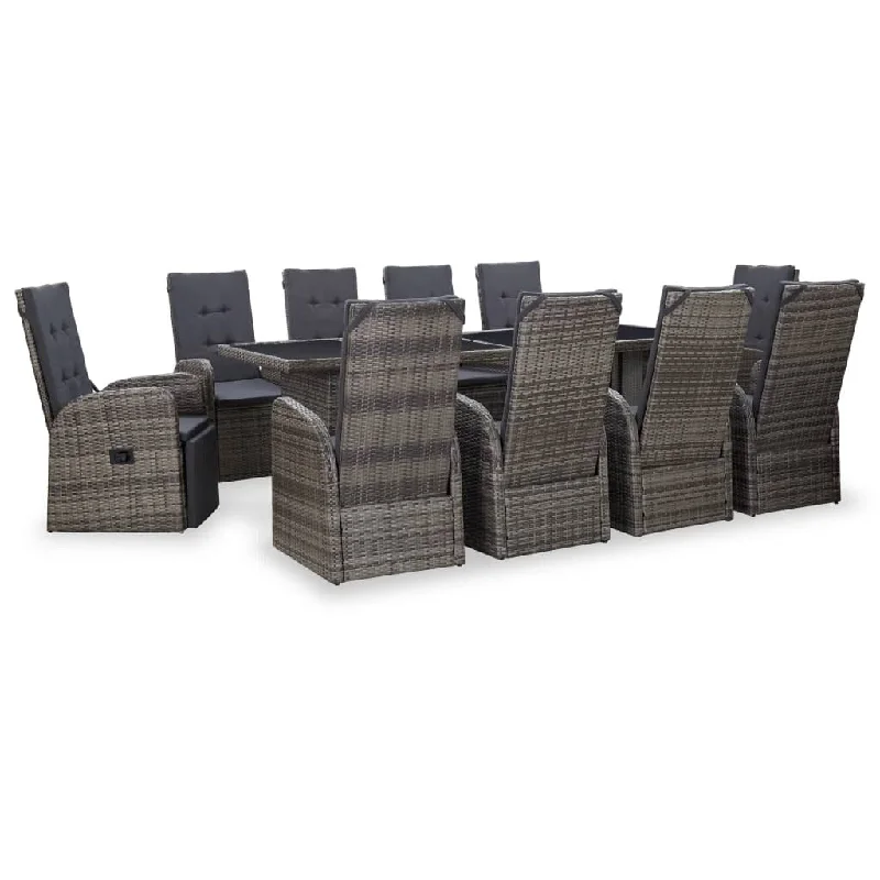 Cozy fleece accent rugs-11 Piece Outdoor Dining Set with Cushions Poly Rattan Gray