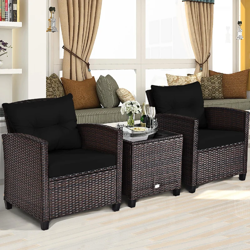 Elegant gold plant pots-3PCS Rattan Cushioned Sofa and Coffee Table Set for Indoor and Outdoor