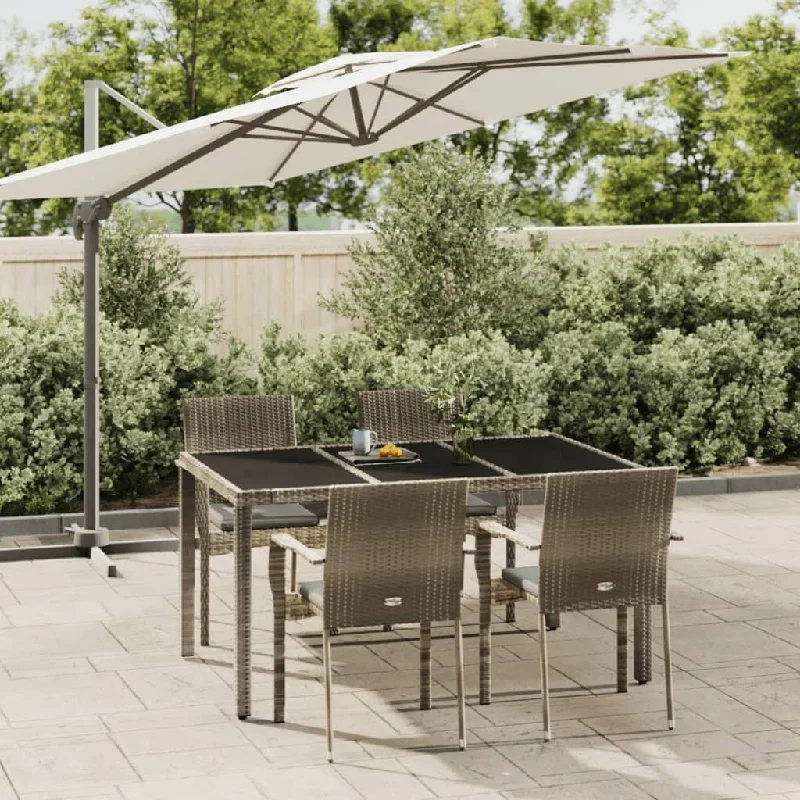 Minimalist bamboo throw blankets-5 Piece Patio Dining Set with Cushions Gray Poly Rattan