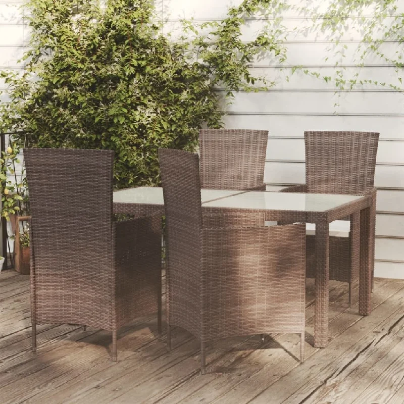 Rustic wooden picture frames-5 Piece Patio Dining Set with Cushions Poly Rattan Brown