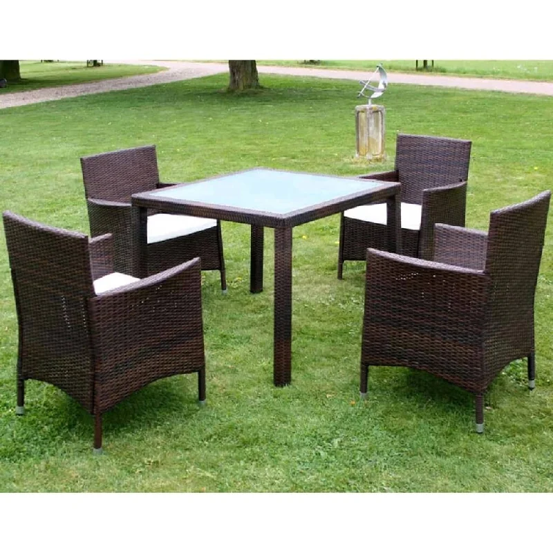 Luxury velvet wall mirrors-5 Piece Patio Dining Set with Cushions Poly Rattan Brown