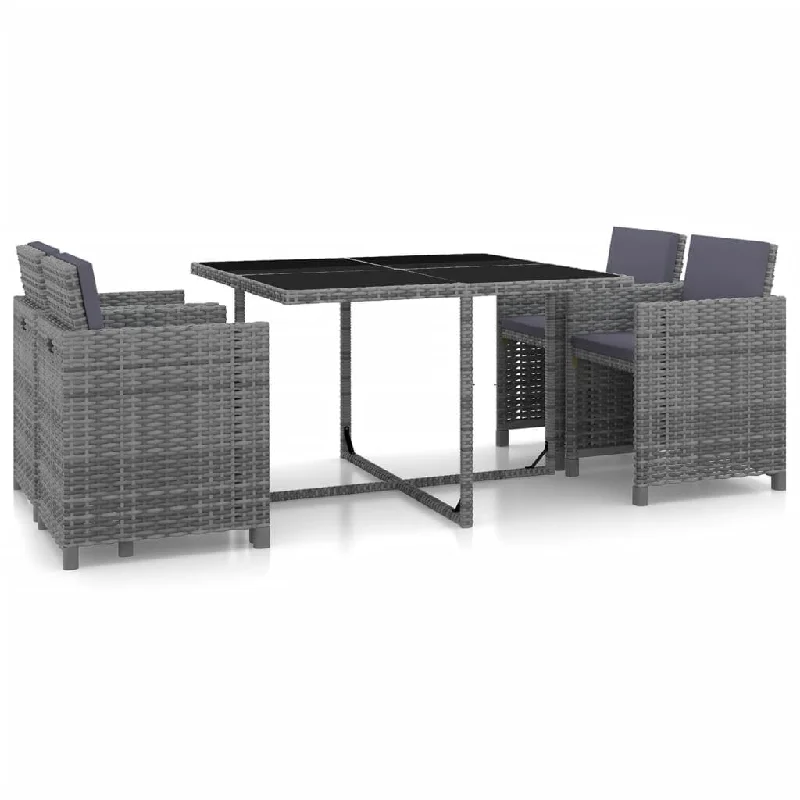 Elegant gold table coasters-5 Piece Patio Dining Set with Cushions Poly Rattan Gray