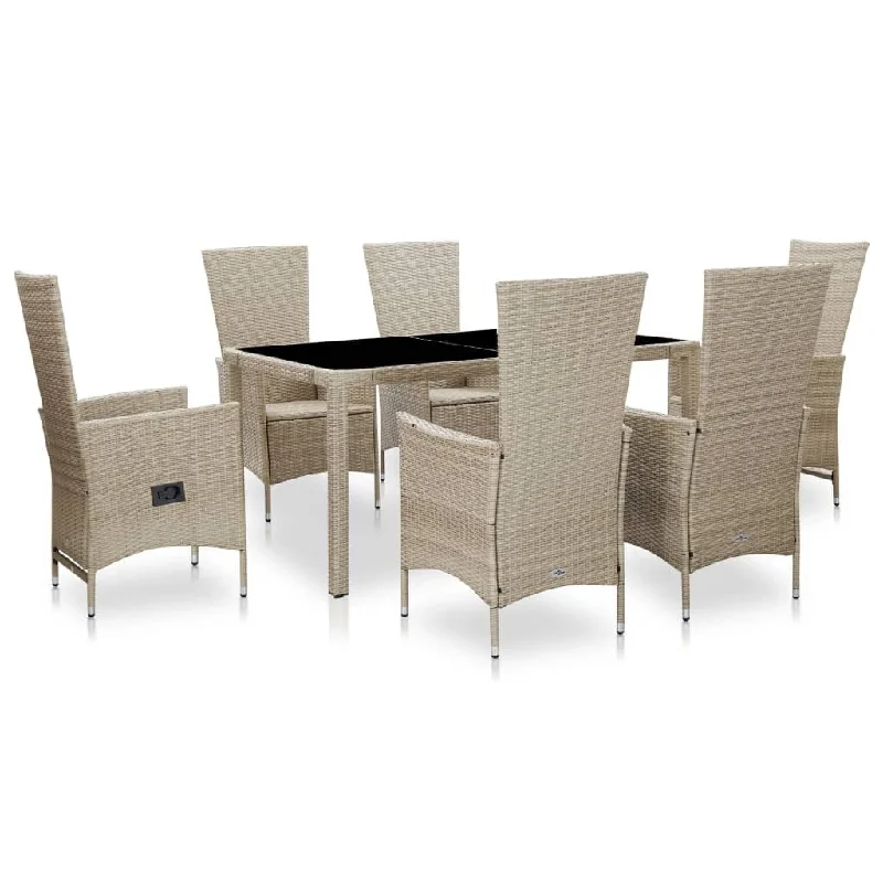 Bold black accent vases-7 Piece Outdoor Dining Set with Cushions Poly Rattan Beige