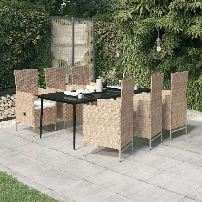 Sleek stainless steel planters-7 Piece Patio Dining Set with Cushions Beige