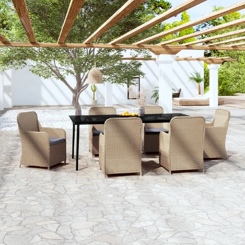 Luxury velvet throw blankets-7 Piece Patio Dining Set with Cushions Brown