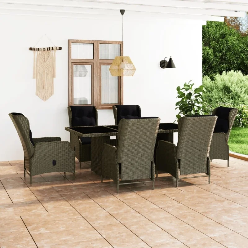 Elegant marble table coasters-7 Piece Patio Dining Set with Cushions Poly Rattan Brown