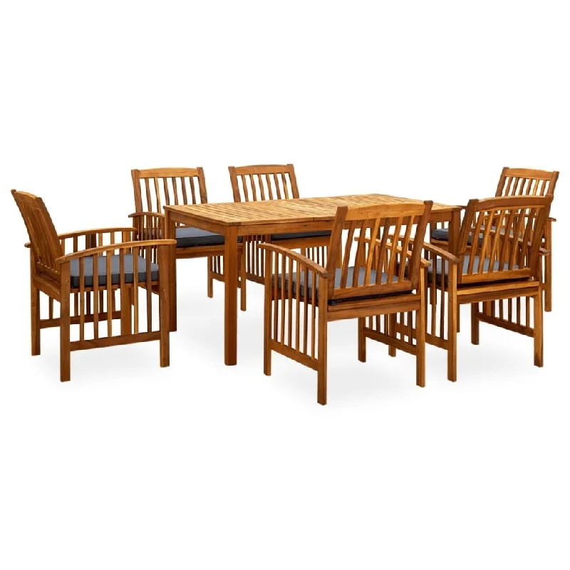 Sleek black sculptures-7 Piece Patio Dining Set with Cushions Solid Acacia Wood