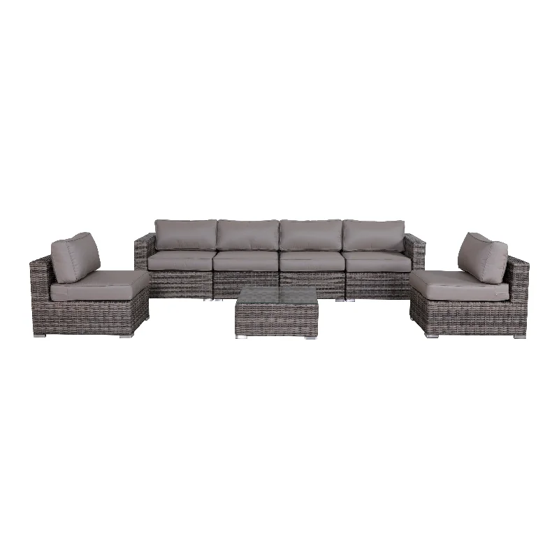 Modern abstract wall shelves-7 Piece Sectional Seating Group With Sunbrella Taupe Cushion