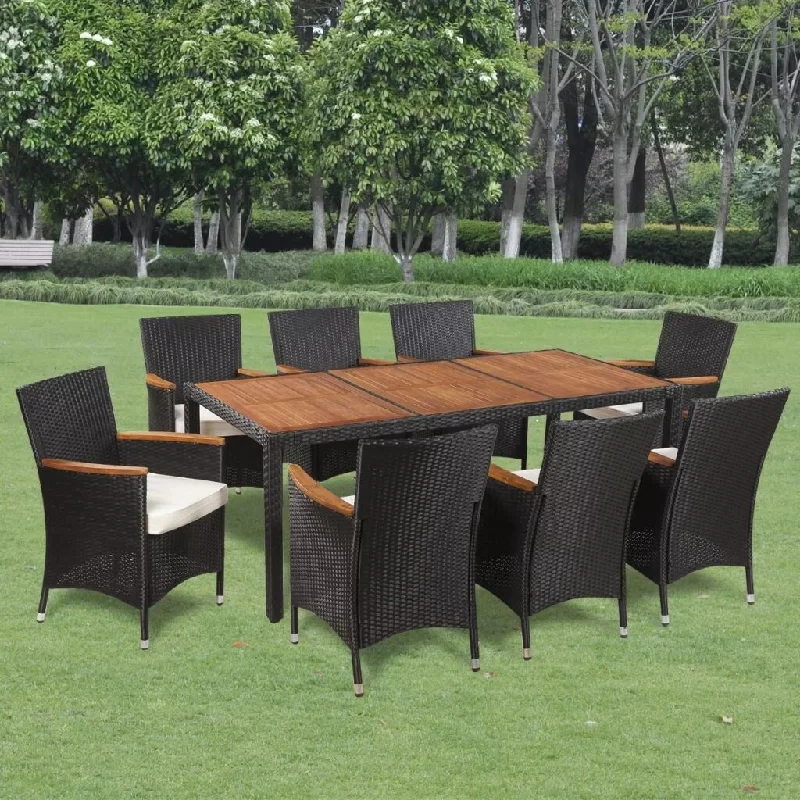 Bold black table runners-9 Piece Outdoor Dining Set with Cushions Poly Rattan