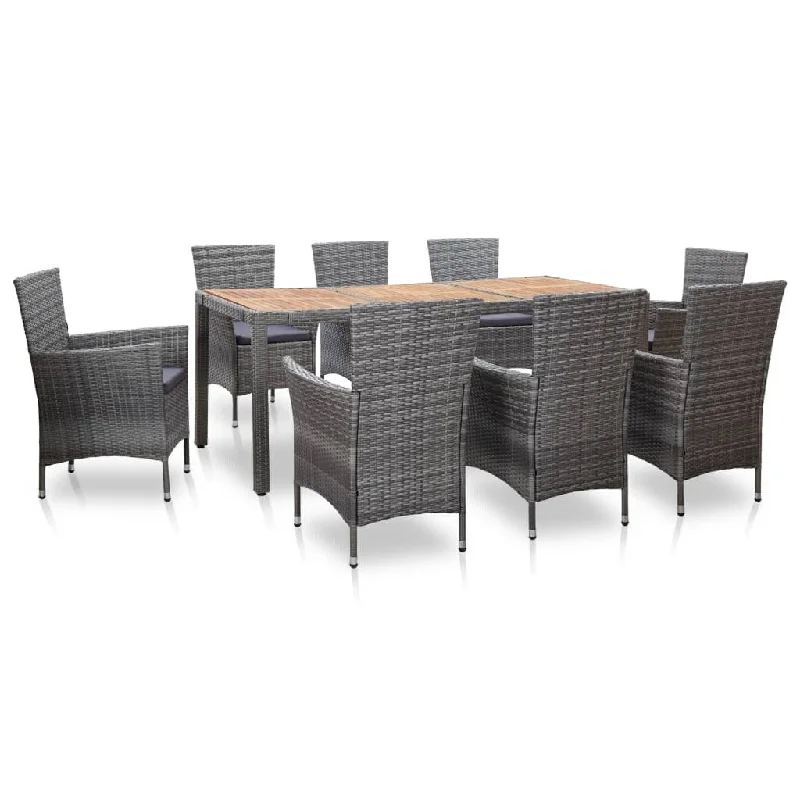 Modern wall art prints-9 Piece Outdoor Dining Set with Cushions Poly Rattan Gray