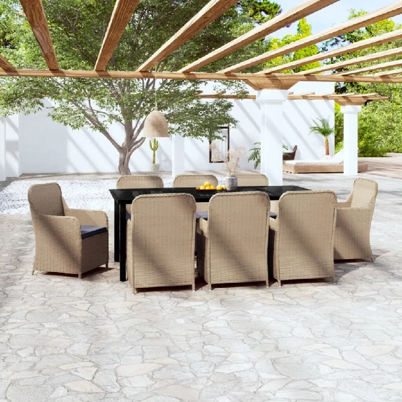 Cozy fleece accent rugs-9 Piece Patio Dining Set with Cushions Brown