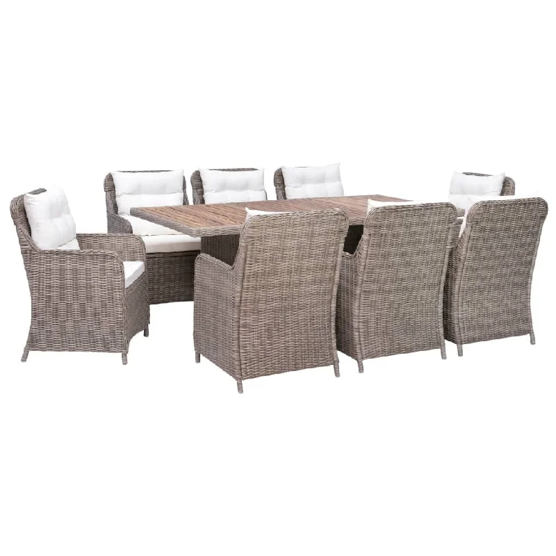 Elegant crystal figurines-9 Piece Patio Dining Set with Cushions Poly Rattan Brown