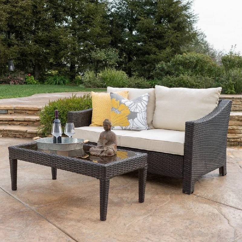 Minimalist bamboo candle holders-Antibes Outdoor 2-piece Wicker Sofa Set with Cushions by Christopher Knight Home