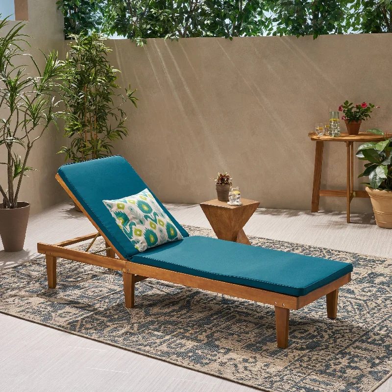 Cute animal figurines for decor-Nadine Outdoor Acacia Wood Chaise Lounge and Cushion Set by Christopher Knight Home