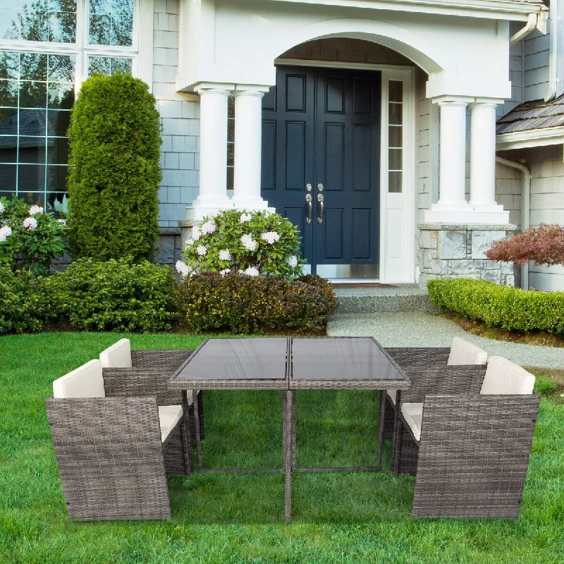 Luxury marble wall clocks-Nestfair 5-Piece Wicker Outdoor Dining Set with Beige Cushion - N/A