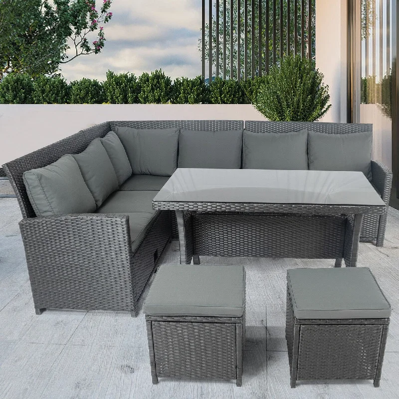 Sleek black sculptures-Nestfair 6-Piece Wicker Patio Conversation Set with Dark Gray Cushions - N/A