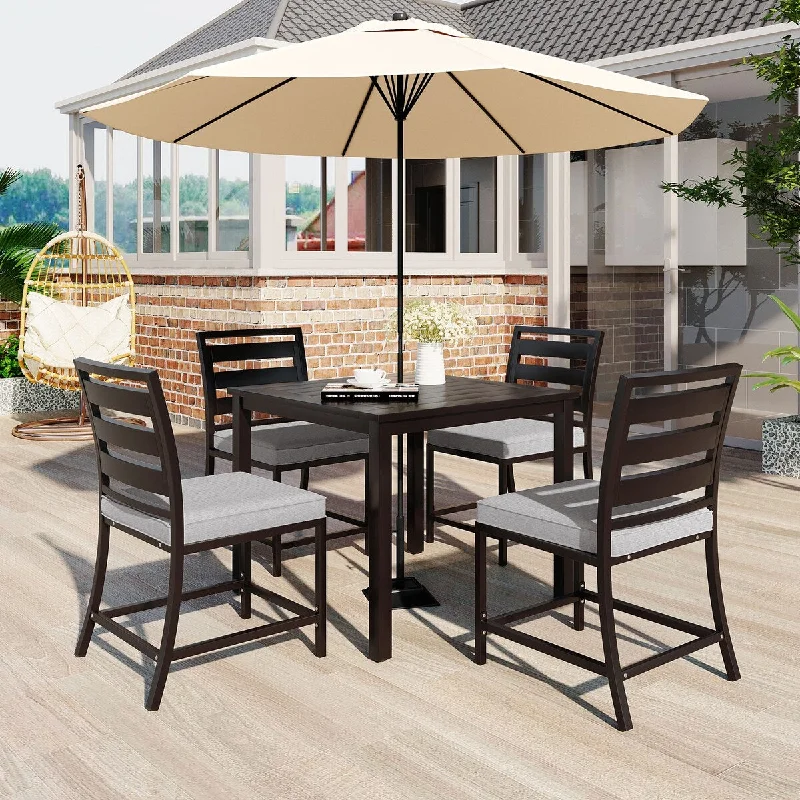 Sleek glass accent vases-Outdoor Steel 5-Piece Dining Set with Cushions and Table