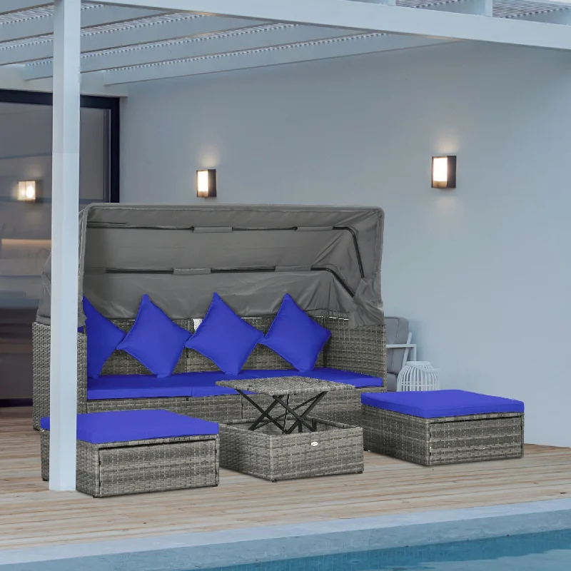 Handmade pottery wall clocks-Outsunny 4 Piece Patio Furniture Set with Cushions, PE Rattan Daybed with Retractable Canopy, Outdoor Sectional Sofa Set