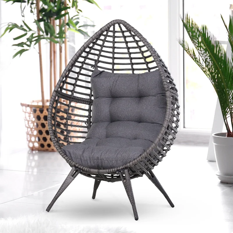 Sleek stainless wall art-Outsunny Patio Wicker Egg Chair w/ Soft Cushion, Teardrop Cuddle Seat, Outdoor / Indoor Patio Chair