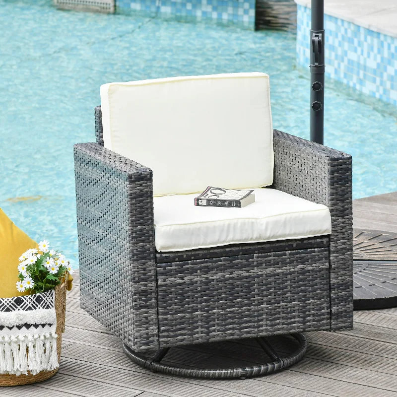 Minimalist bamboo throw blankets-Outsunny Rattan Wicker Swivel Rocking Chair with Armrest, Soft Thick Cushions, Outdoor Club Chair with Strong Steel Frame