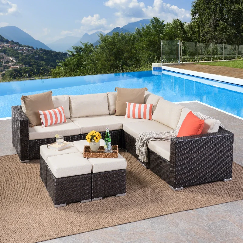 Hand-painted wooden planters-Santa Rosa Outdoor 5 Seater Wicker Sectional Sofa Set with Aluminum Frame and Cushions by Christopher Knight Home