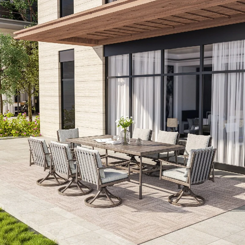 Sleek glass accent vases-SleekLine 9-Piece Aluminum Patio Dining Set with Webbing Chair Back and Removable Cushions