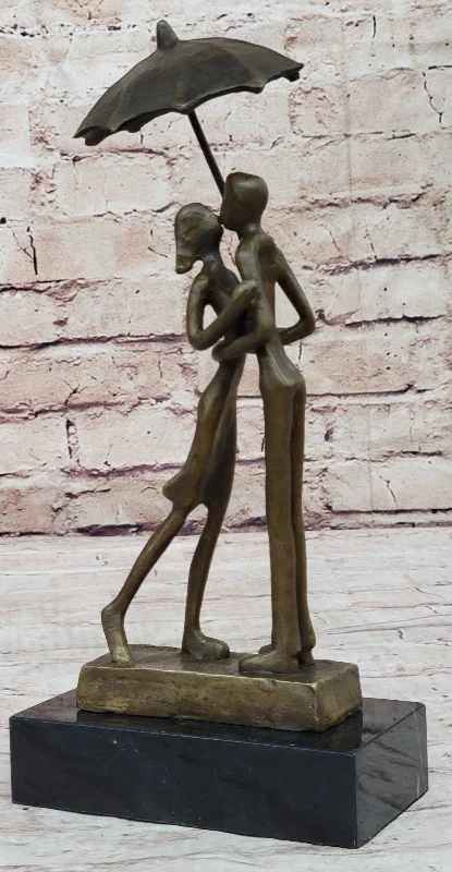 Handmade pottery candle holders-Abstract Bronze Sculpture Man Woman Rain Umbrella Mid Century Art Deco