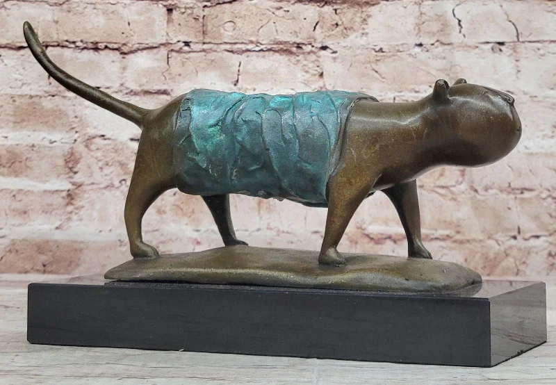 Hand-painted wooden frames-Botero Inspired Bronze Cat Sculpture with Exclusive Patina Finish Art