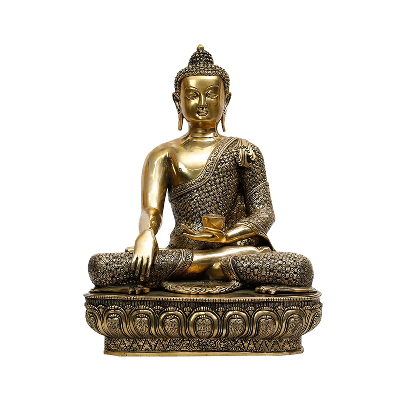 Elegant gold plant pots-Brass Buddha Sitting Idol