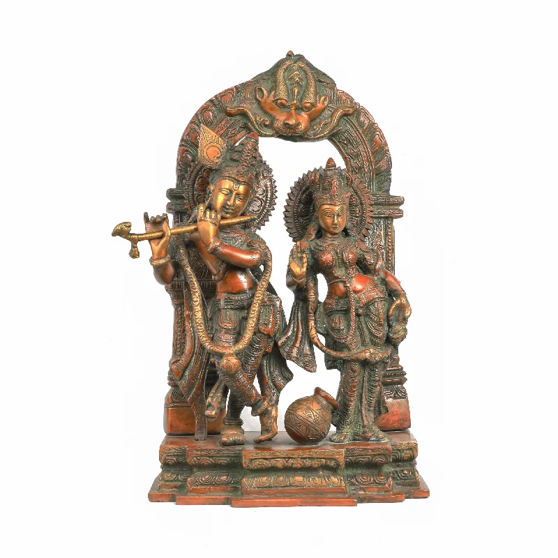 Hand-painted wooden frames-Brass Radha Krishna Standing