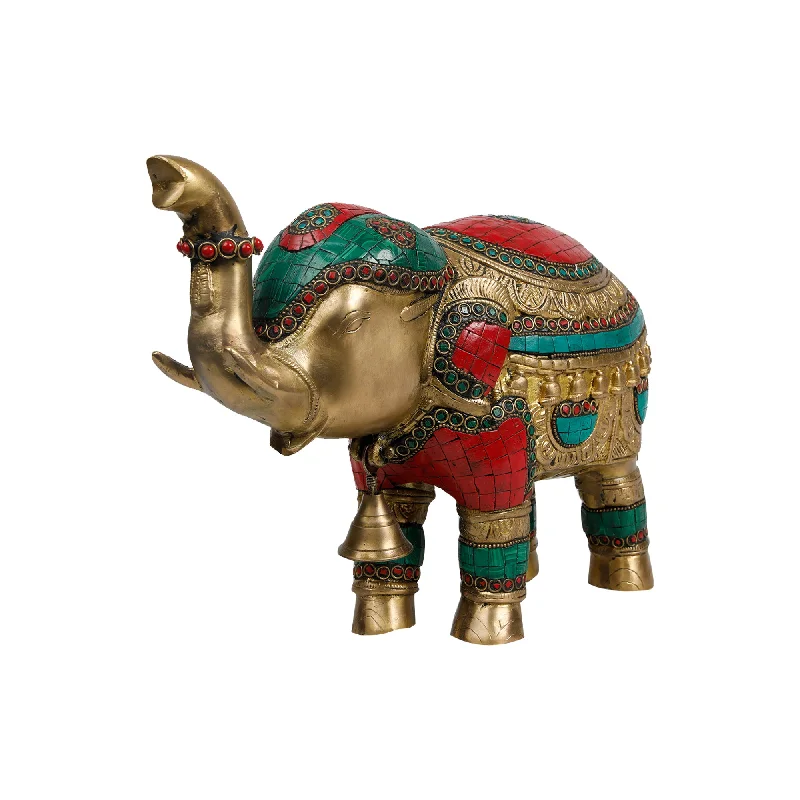 Hand-painted clay figurines-Brass Elephant Idol