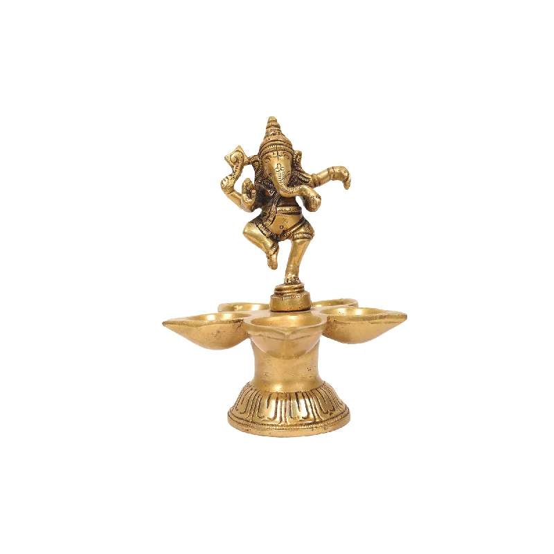 Designer marble table lamps-BRASS GANESHA DANCING