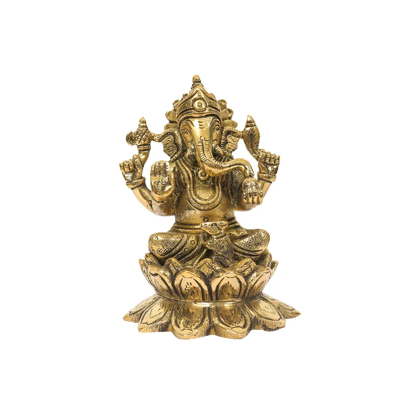 Luxury velvet table lamps-BRASS GANESHA SITTING ON LOTUS BASE