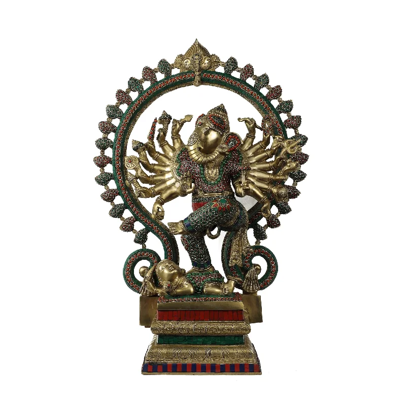 Vintage floral accent pillows-Brass Hand Dancing Ganesh