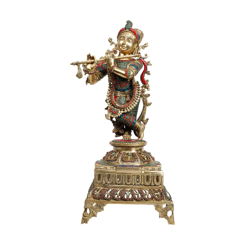 Cute animal-themed rugs-Brass Krishna Idol