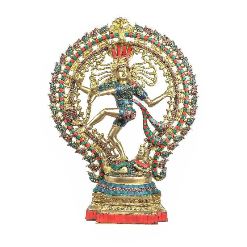 Modern abstract sculptures-Brass Natraj With Stone Work