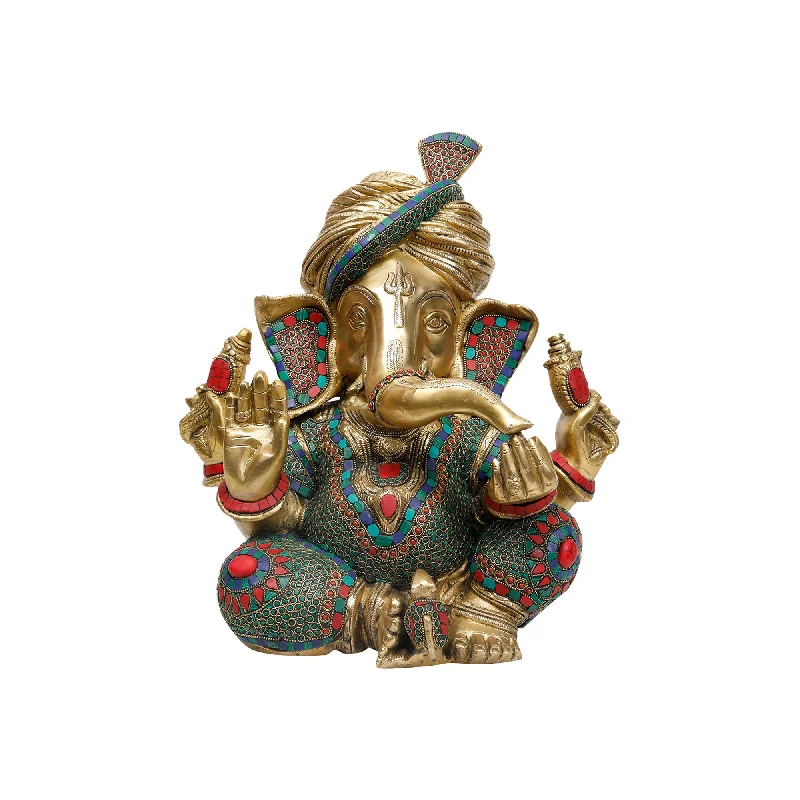 Retro polka dot cushions-Brass Pagdi Ganesh