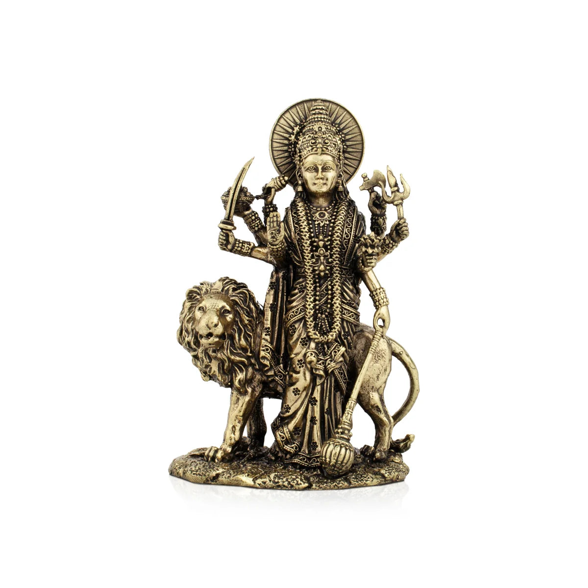 Elegant marble table coasters-Durga Devi - 5 x 3.5 Inches | Durga Statue Sitting On Lion/ Brass Idol/ Durga Murti for Pooja/ 315 Gms Approx