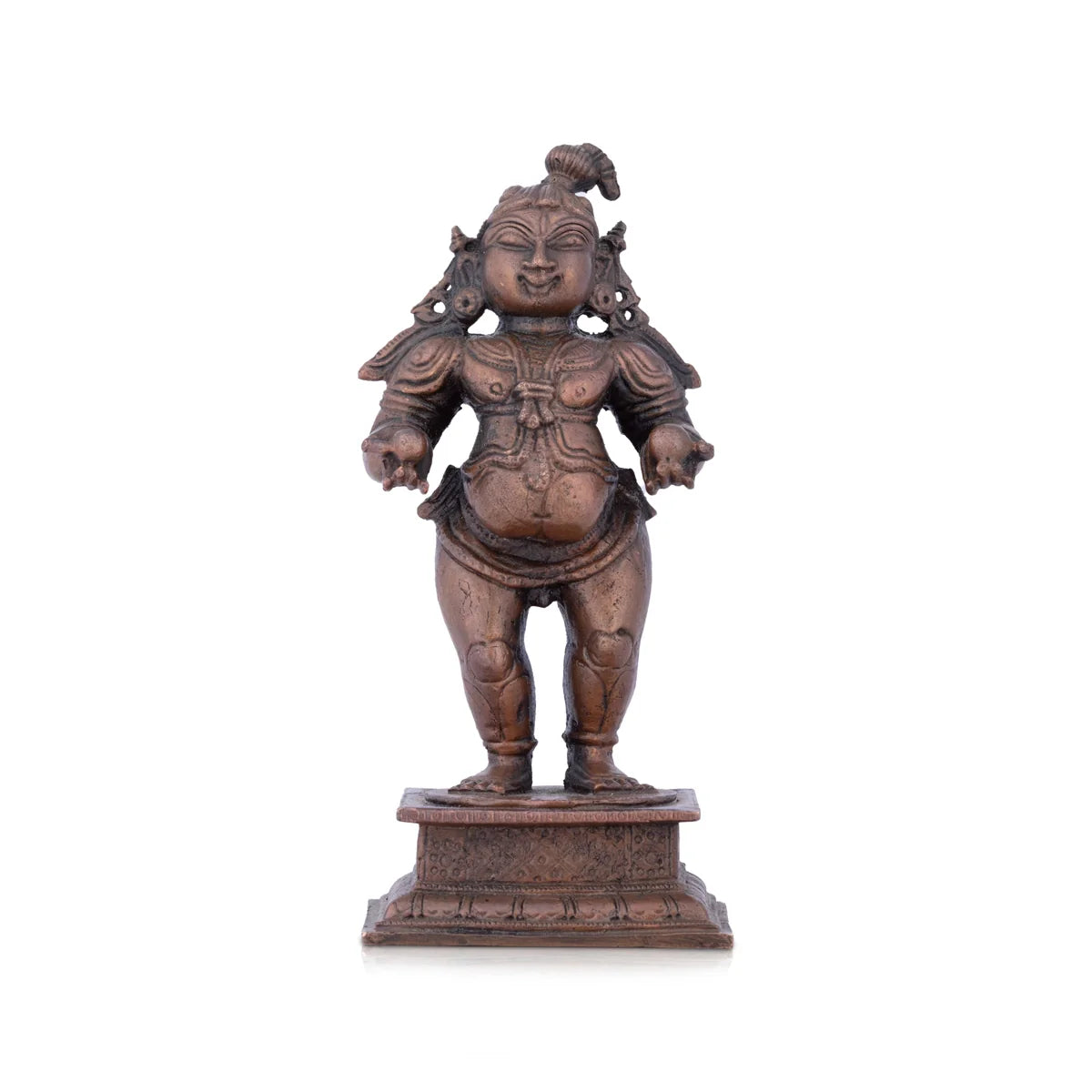 Cute animal-themed cushions-Krishnan Statue - 4.5 x 2 Inches | Copper idol/ Krishna Statue Standing With Laddu Idol for Pooja/ 445 Gms Approx