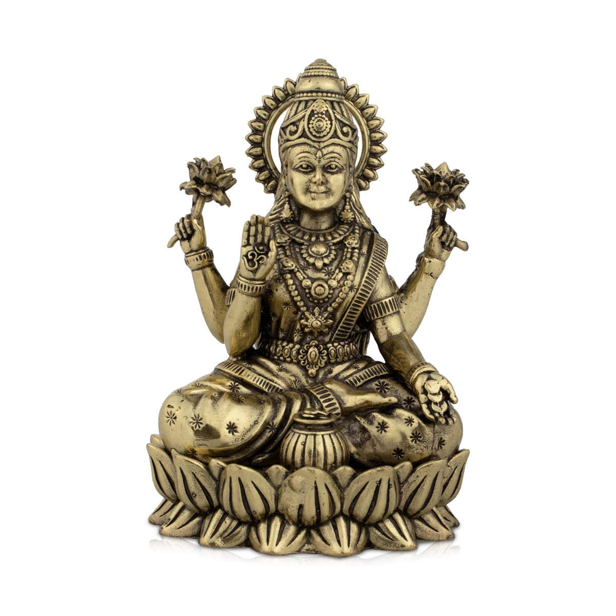 Stylish rattan wall mirrors-Laxmi Devi Statue - 4 x 3 Inches | Lakshmi Statue Sitting On Lotus / Brass Idol/ Maha Laxmi Idol for Pooja/ 290 Gms Approx