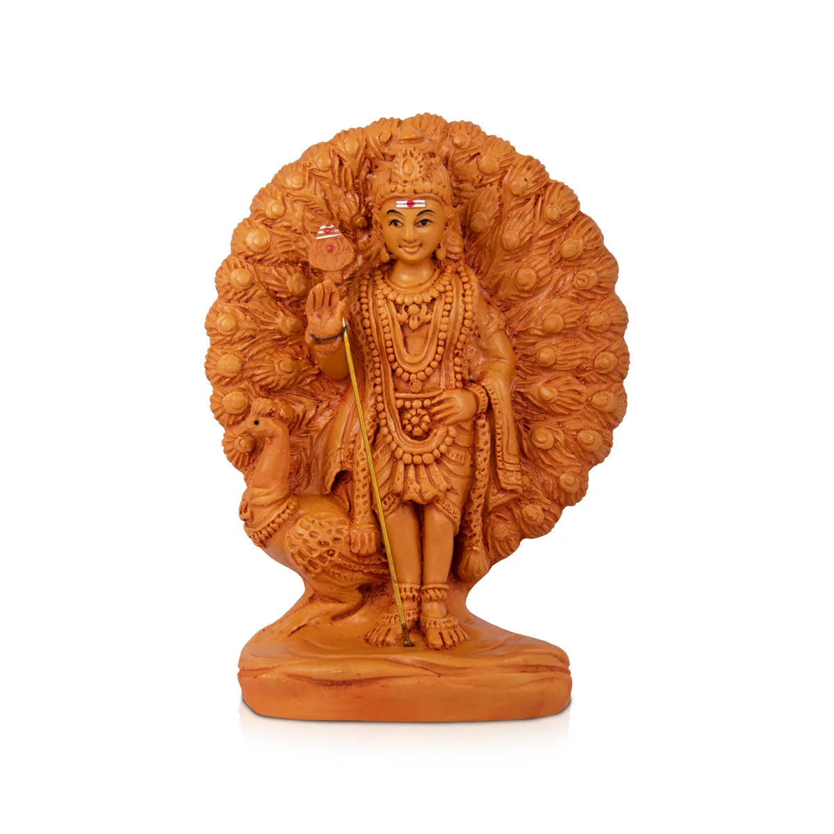 Cute animal figurines for decor-Mayil Murugan - 8.5 x 6 Inches | Resin Statue/ Wooden Finish Peacock Murugar for Pooja