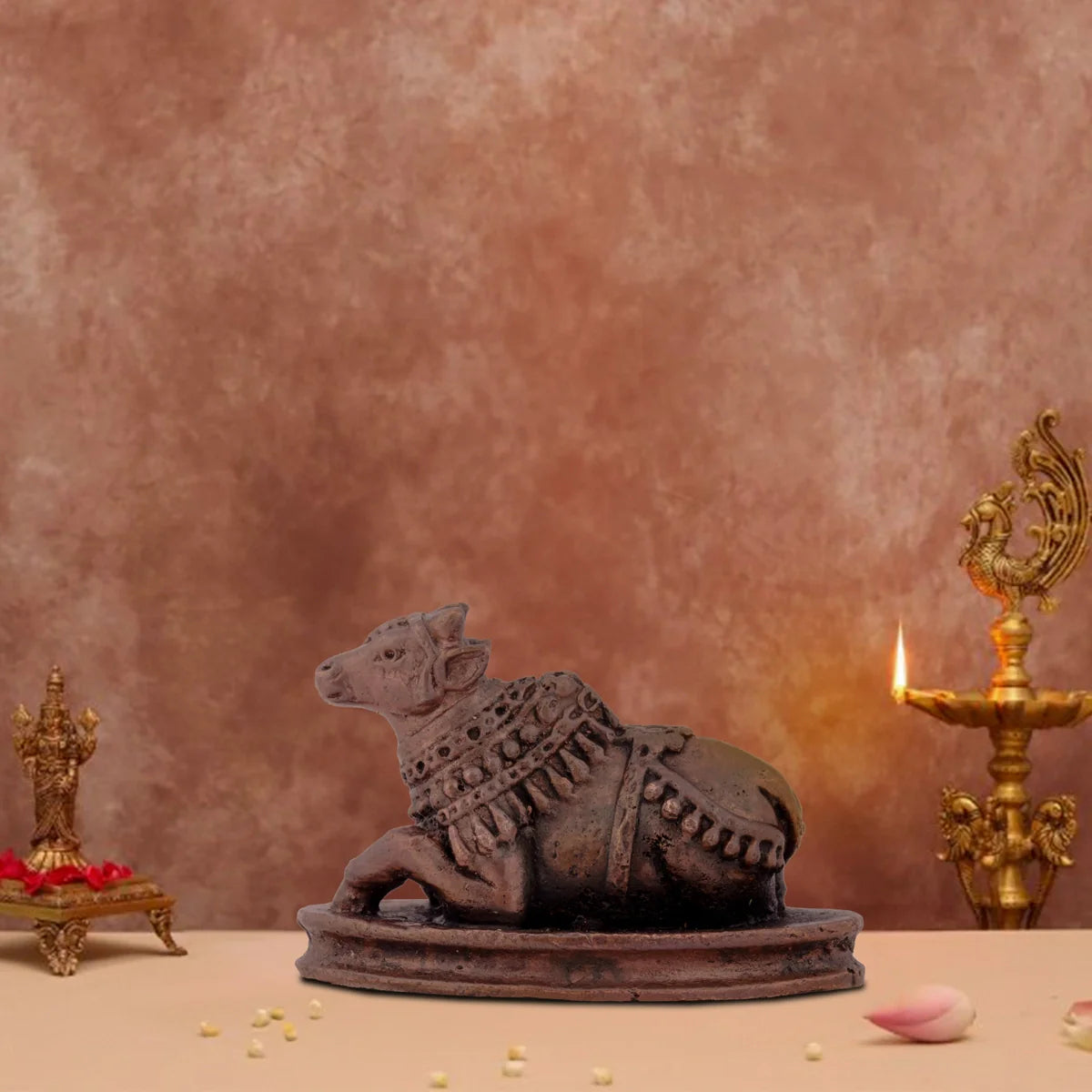 Luxury velvet wall mirrors-Nandi Statue – 2 x 1.25 Inches | Copper Idol/ Nandi Murti for Pooja/ 100 Gms Approx