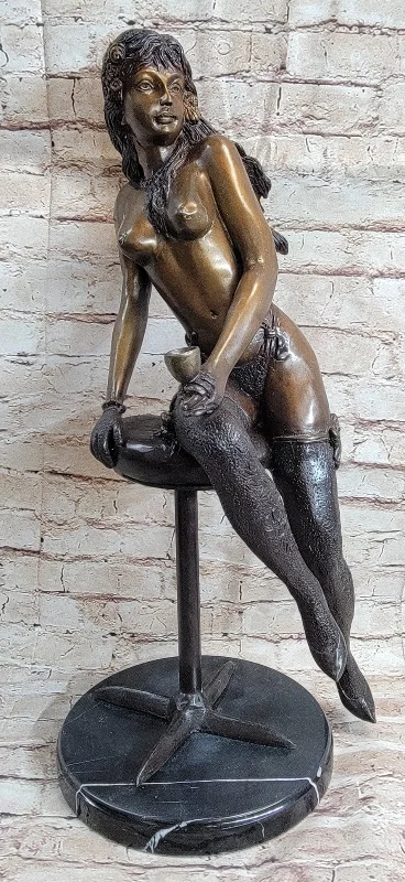 Stylish floating shelves for books-Home and Office Decor: Collett Signed Bronze Nude Woman Sculpture