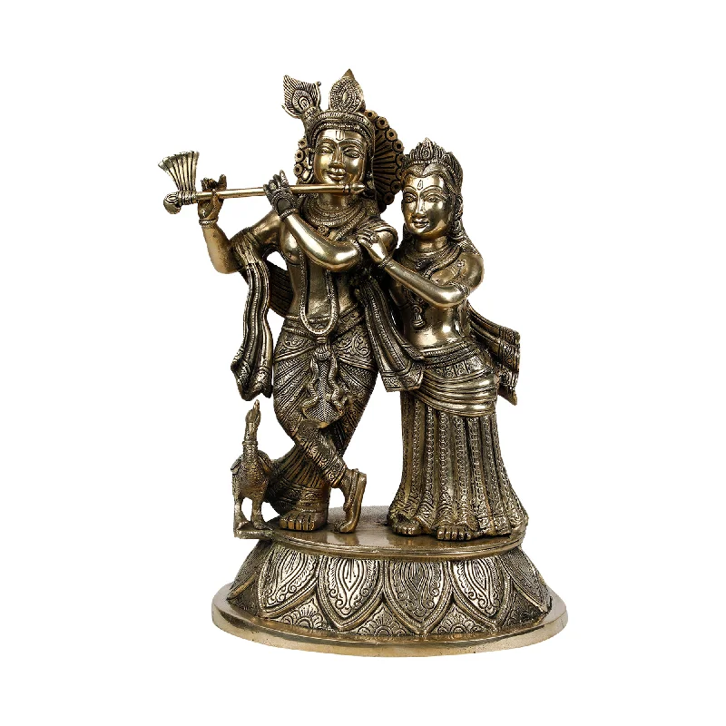 Sleek stainless steel sculptures-Radha Krishna Standing Idol