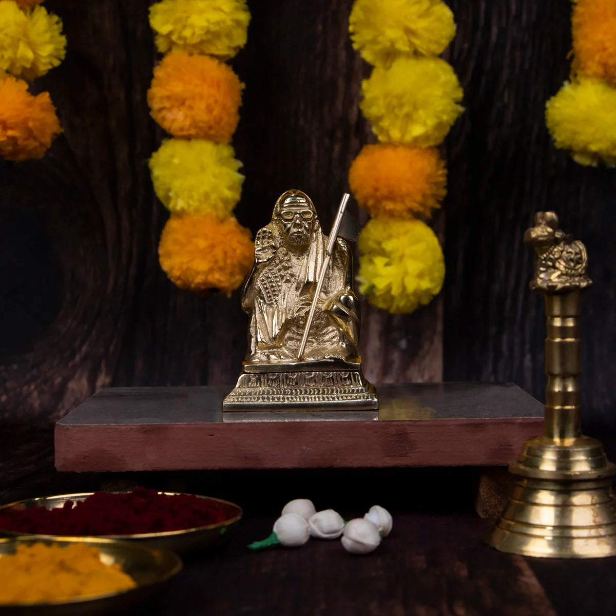 Designer marble table lamps-Sri Maha Periyava Sitting Statue - 4.5 Inches | Brass Statue/ Adi Shankarar Idol for Home/ 650 Gms Approx