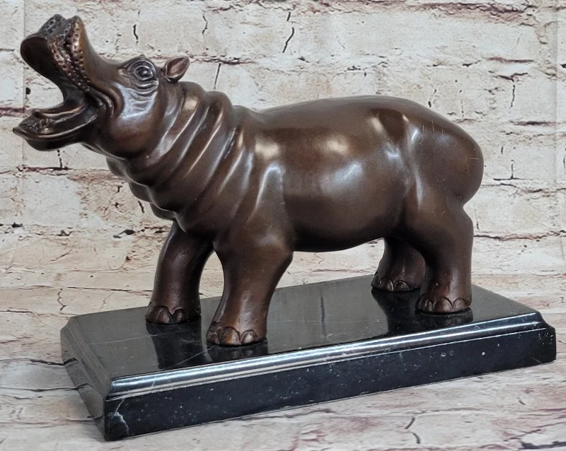 Bold black accent vases-French Artist Mogniez`s Hippopotamus Bronze Sculpture Artwork Sale