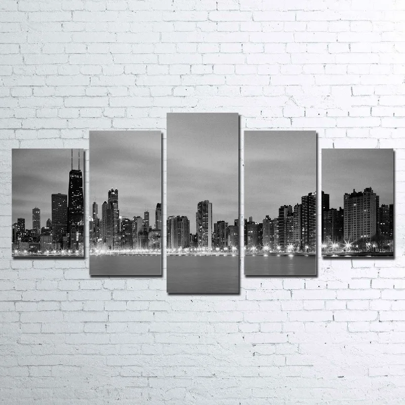 Vintage floral candle lanterns-Chicago Skyline 5 Piece Canvas Set